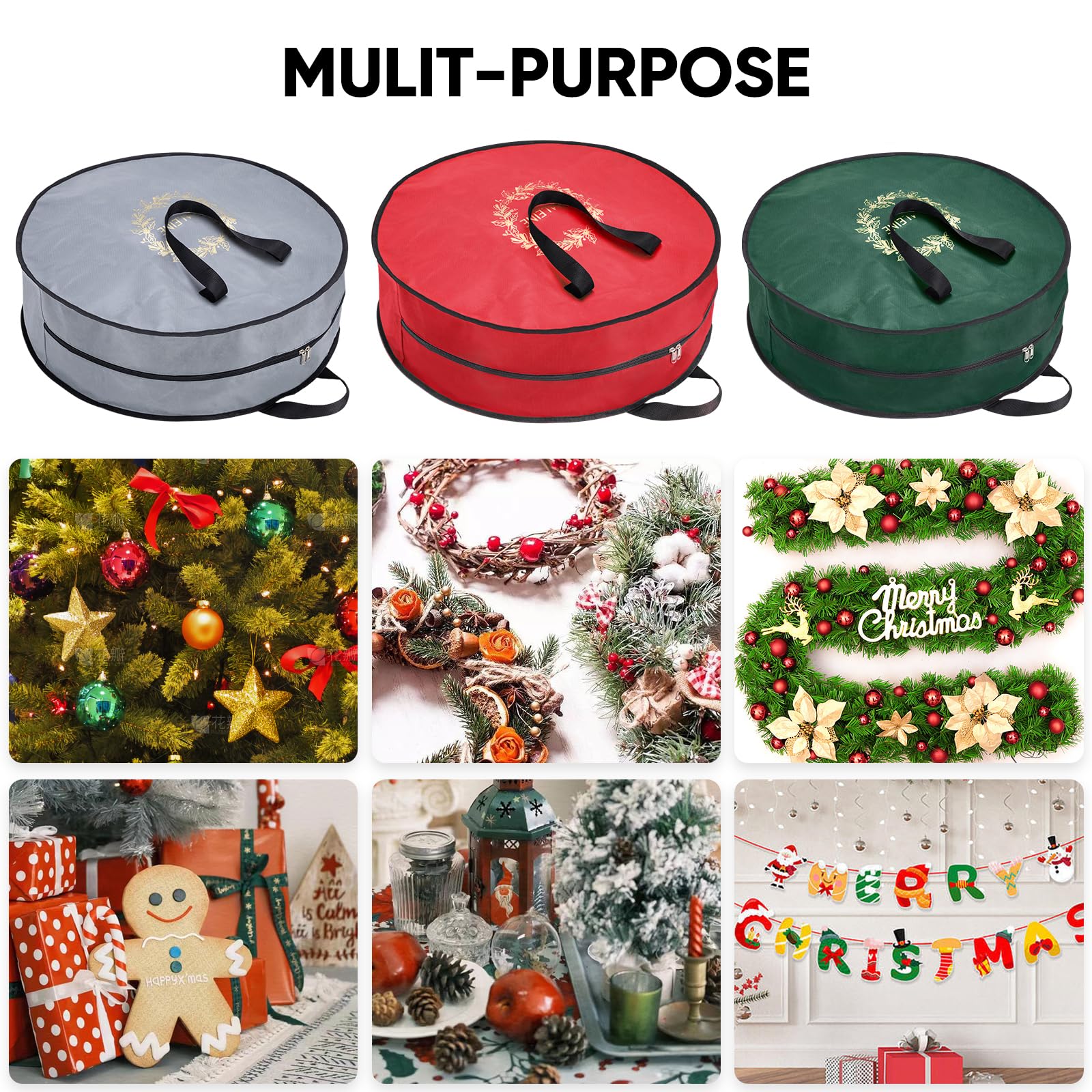 BALEINE 2 Pack Christmas Wreath Storage Bags 30x8 Reinforced with Handles