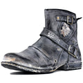 OSSTONE Men Moto Boots Zipper Leather Chukka Casual Distressed Black US8.5