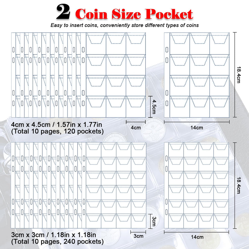 Intendvision Coin Album - 20 Pages, 360 Pockets Two Coin Size, Coin Collection
