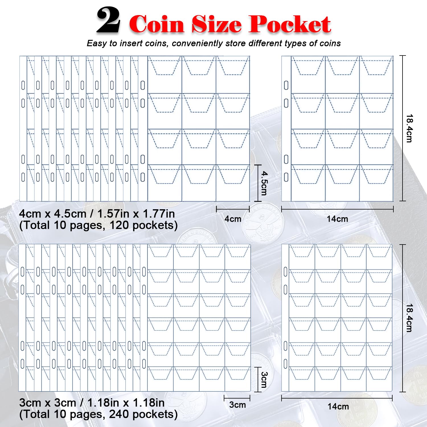 Intendvision Coin Album - 20 Pages, 360 Pockets Two Coin Size, Coin Collection