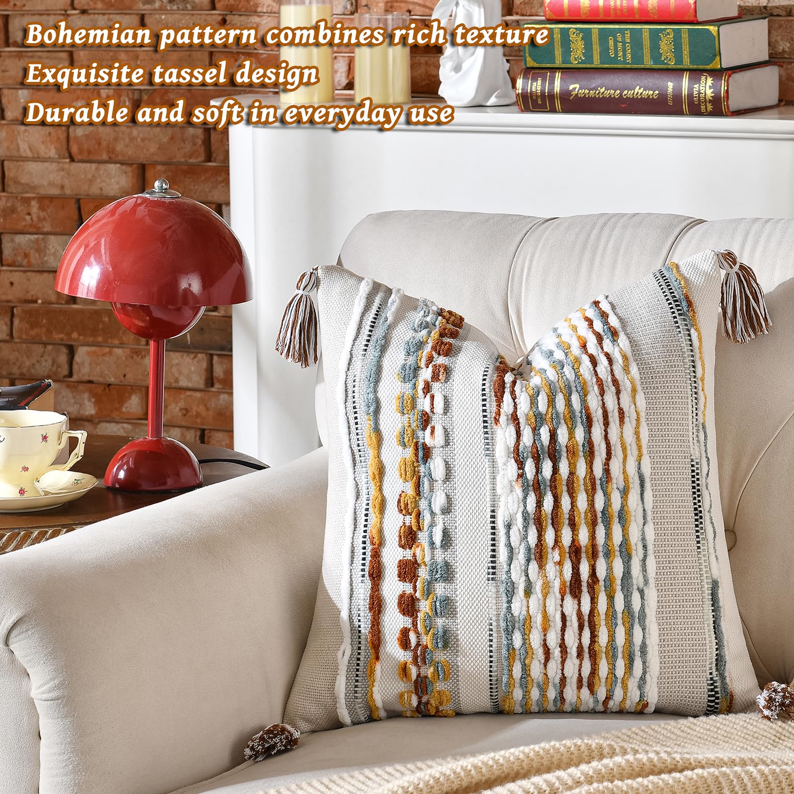AmHoo Set of 2 Chenille Striped Textured Boho Throw Pillow Covers Aesthetic with