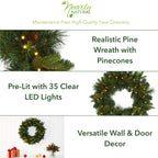 Nearly Natural 24in. Mixed Pine Artificial Christmas Wreath with 35 Clear LED