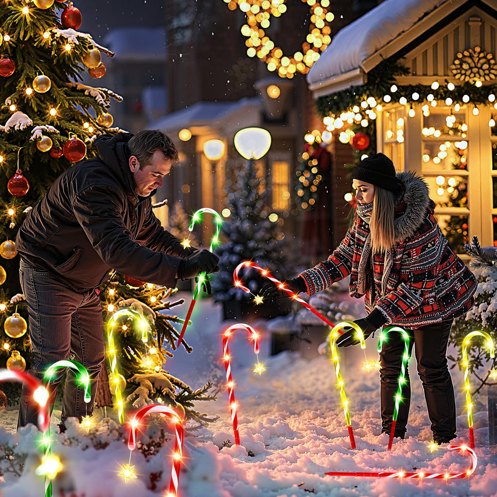 2025 Upgraded Christmas Decorations Outdoor Solar Candy Cane Lights, 10 Modes Waterproof Solar Christmas Pathway Lights with USB Charge, 28 FT 72 LEDs Outdoor Xmas Decor for Yard Lawn Porch Holiday