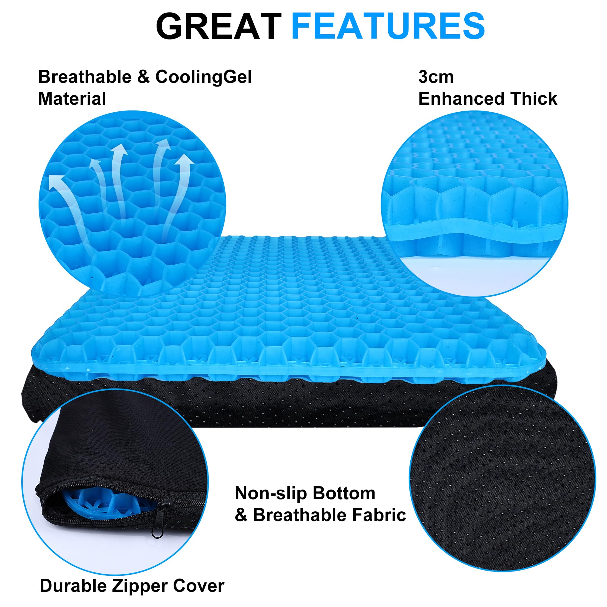 Yimiyaa Gel Seat Cushion, Double Thick Egg Gel Cushion for Pressure Pain Relief,
