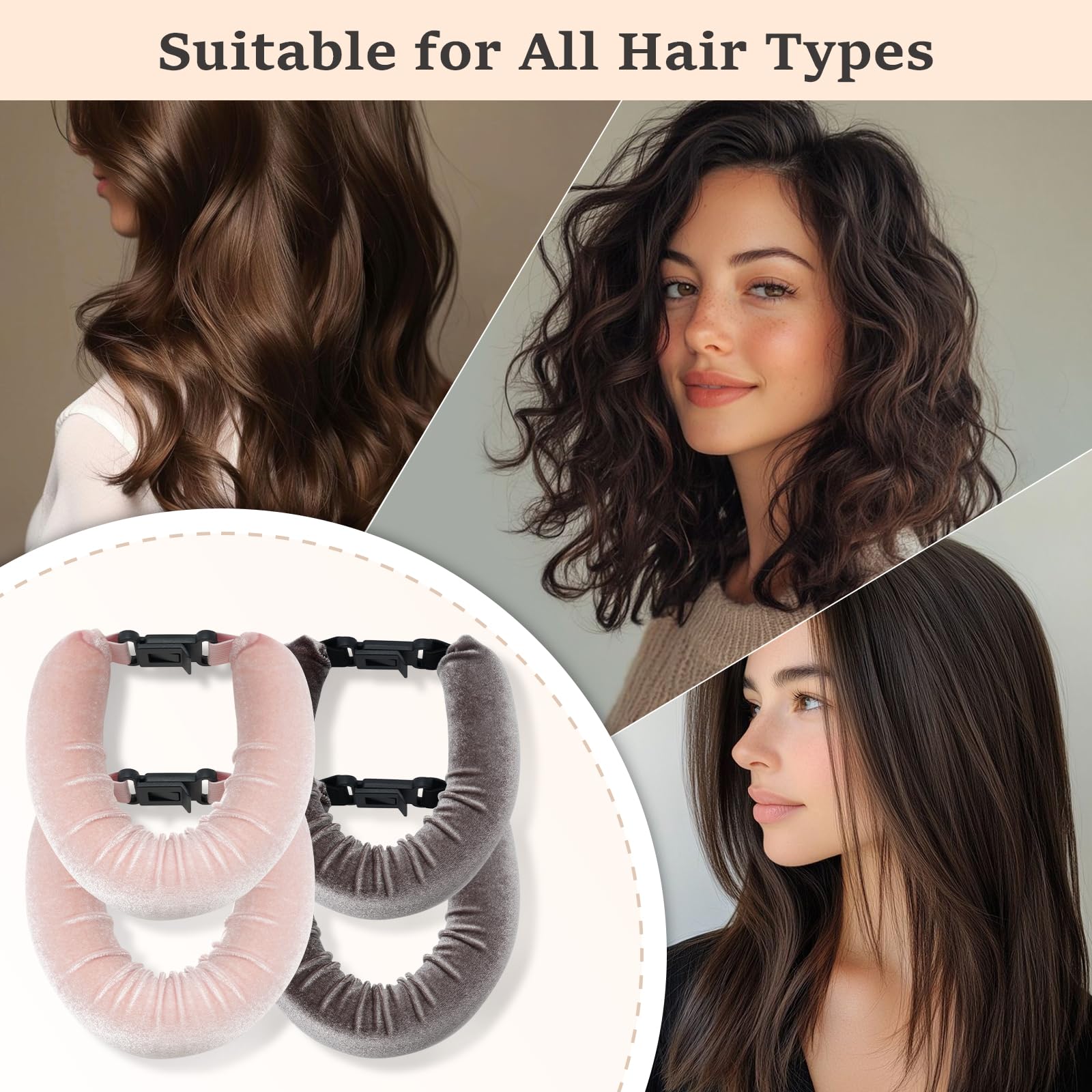 Heatless Hair Curler Set – 4PCS Velvet Overnight Blowout Rods for Heatless