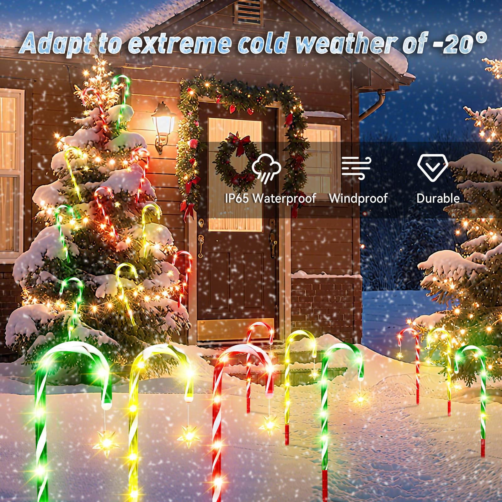 2025 Upgraded Christmas Decorations Outdoor Solar Candy Cane Lights, 10 Modes Waterproof Solar Christmas Pathway Lights with USB Charge, 28 FT 72 LEDs Outdoor Xmas Decor for Yard Lawn Porch Holiday