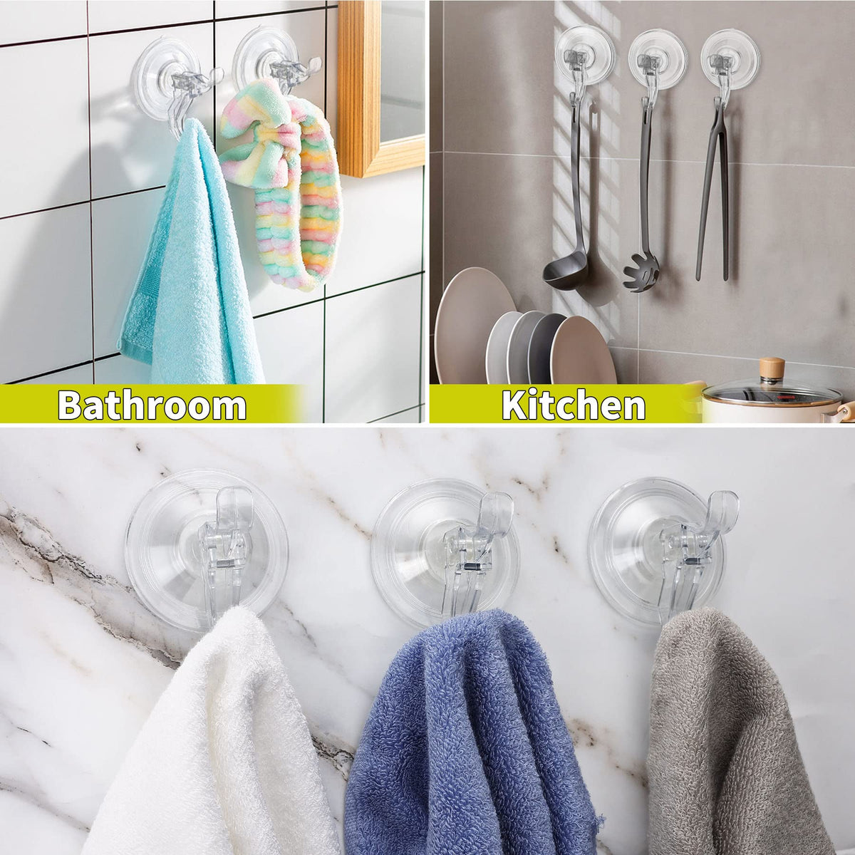 Antimbee 3 Pack Suction Cup Hooks, Clear Suction Cup Hanger, Removable Small