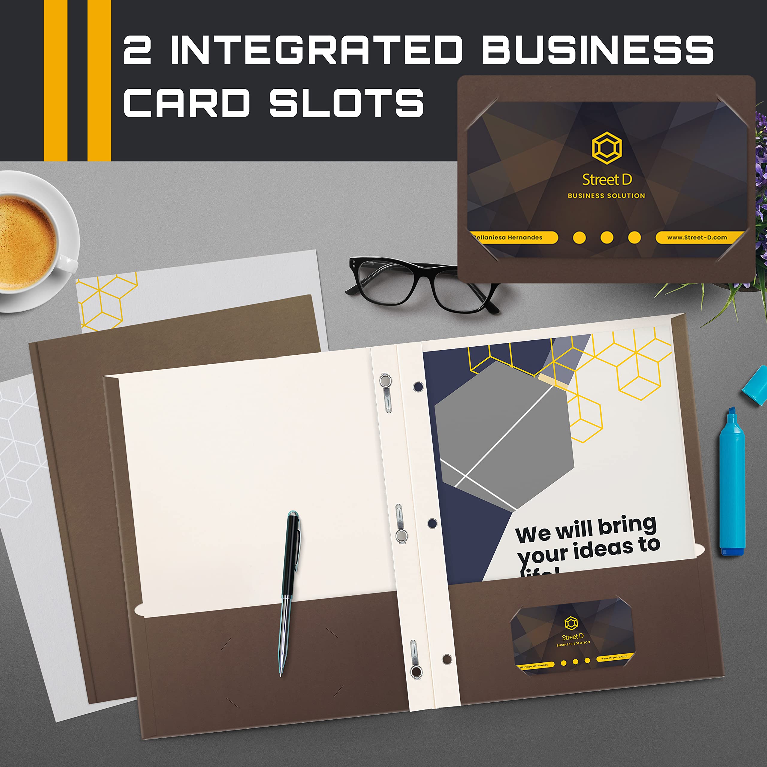 Better Office Products Brown Paper 2 Pocket Folders with Prongs, Matte Texture,