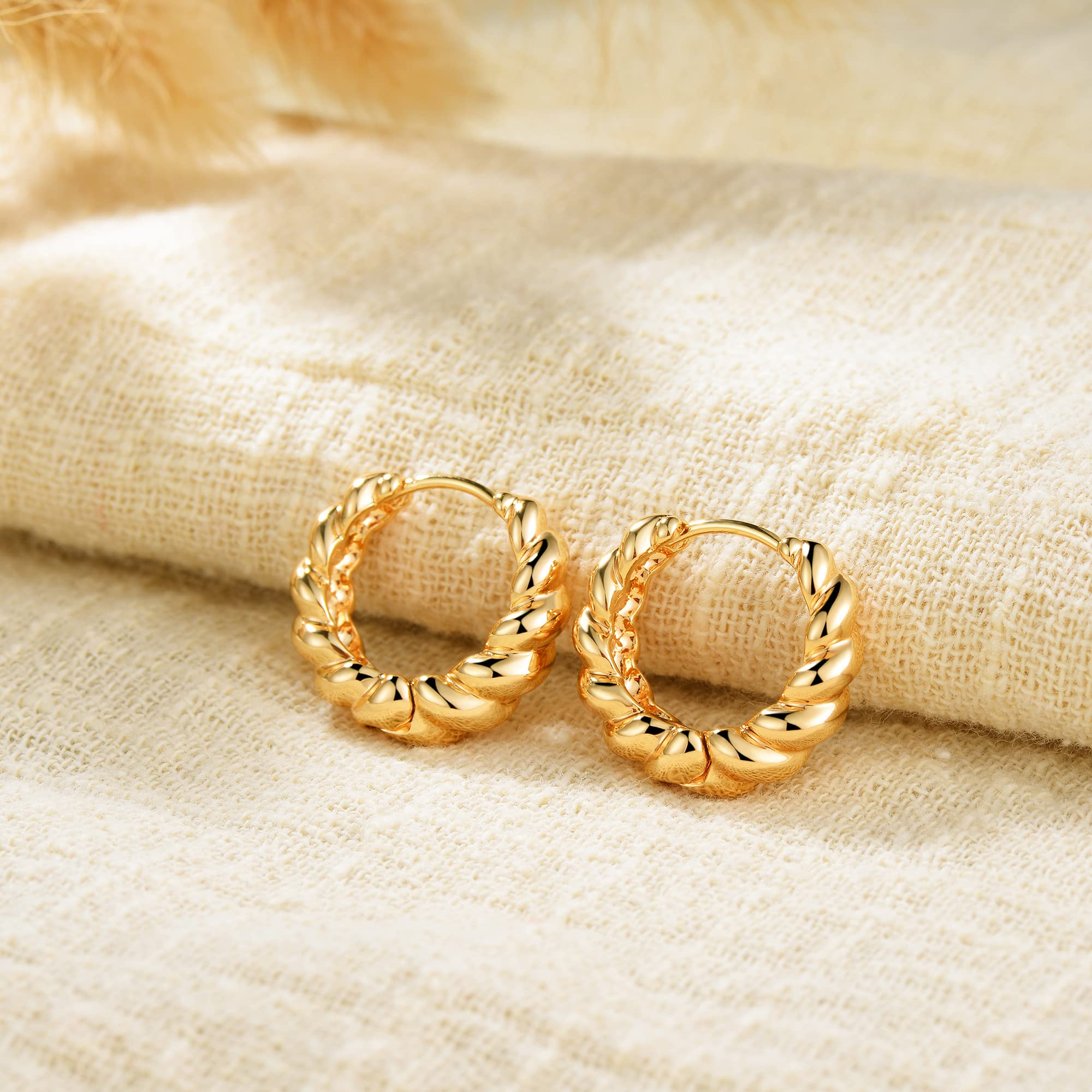 MEVECCO Gold Huggie Hoop Earring for Women 18K Gold Plated Dainty Cute Twist