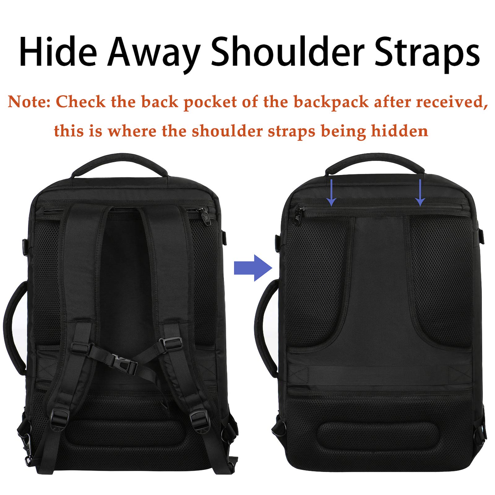MATEIN 40L Carry On Travel Backpack Expandable Weekender Bag Black