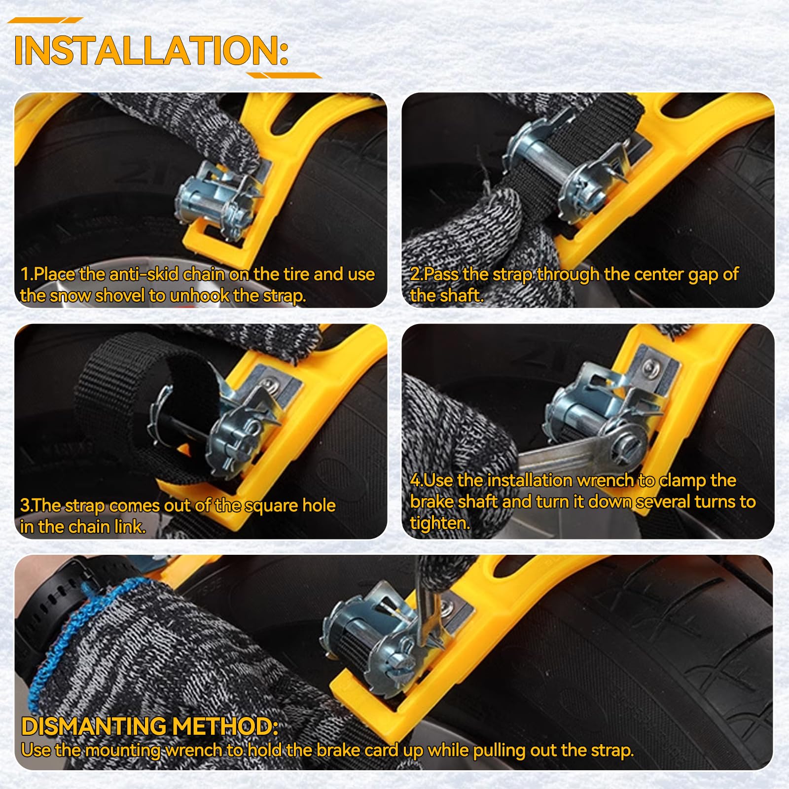 AUTOXBERT Upgraded Tire Snow Chains for Cars, Anti-Slip TPU Snow Chains