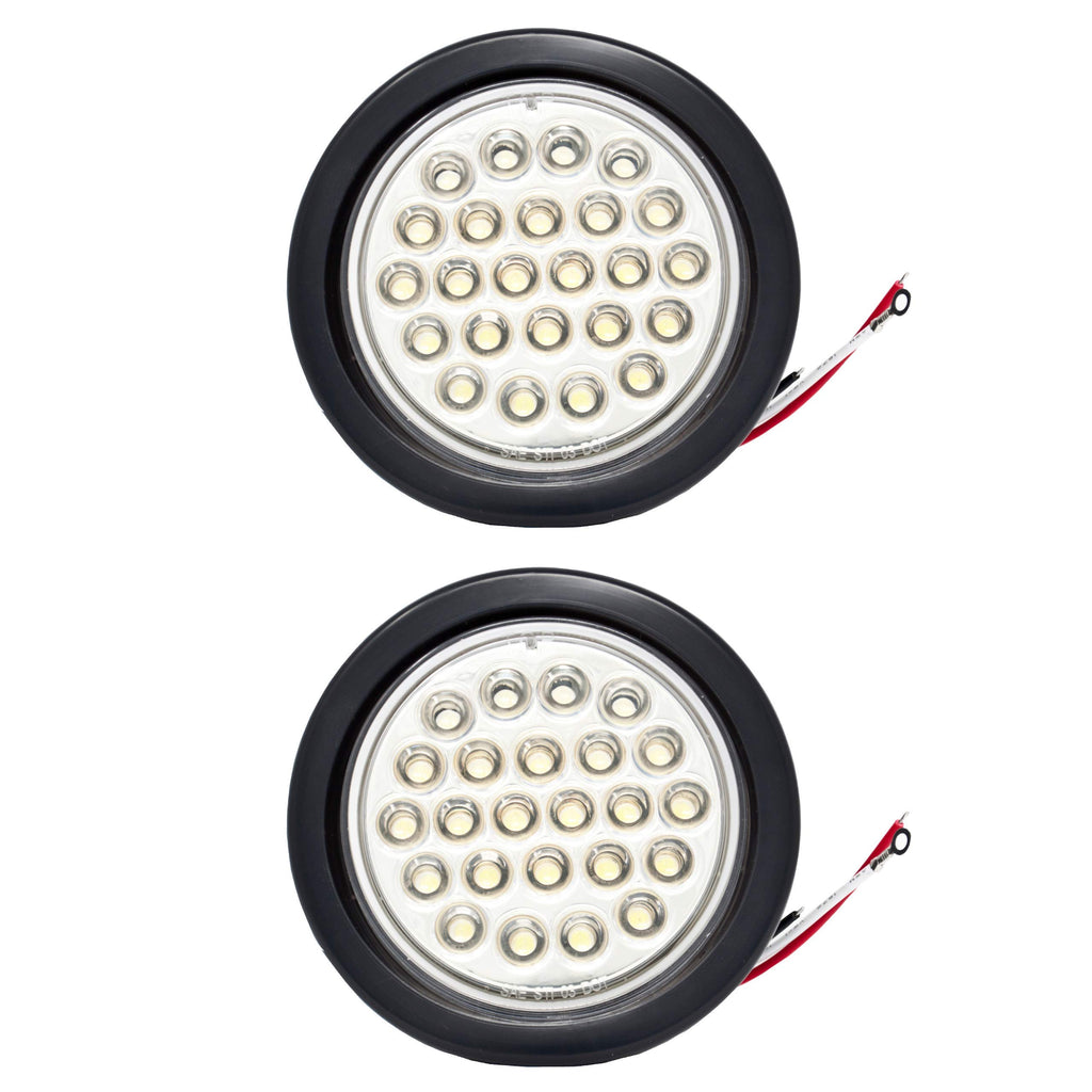All Star Truck Parts] 4" Inch White 24 LED Round Reverse/Backup/Tail Trailer Light Kit with 3 wire Pigtail Plug & Grommet- Qty 2