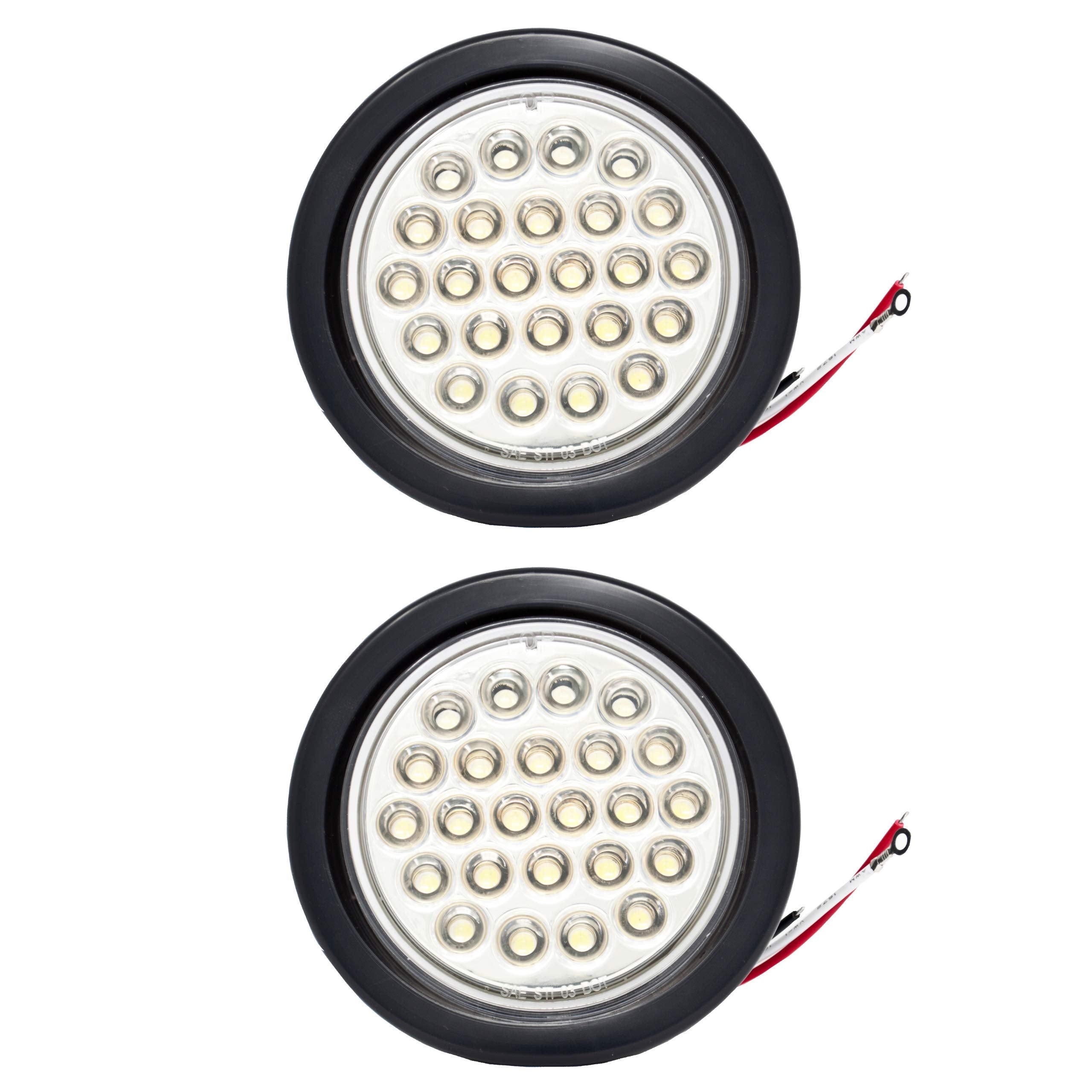 All Star Truck Parts] 4" Inch White 24 LED Round Reverse/Backup/Tail Trailer Light Kit with 3 wire Pigtail Plug & Grommet- Qty 2