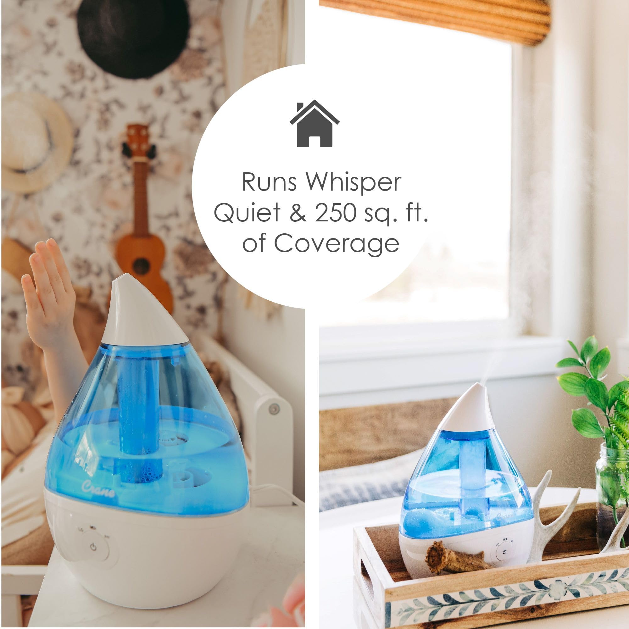 Crane Droplet Ultrasonic Small Air Humidifiers for Bedroom and Office, 0.5