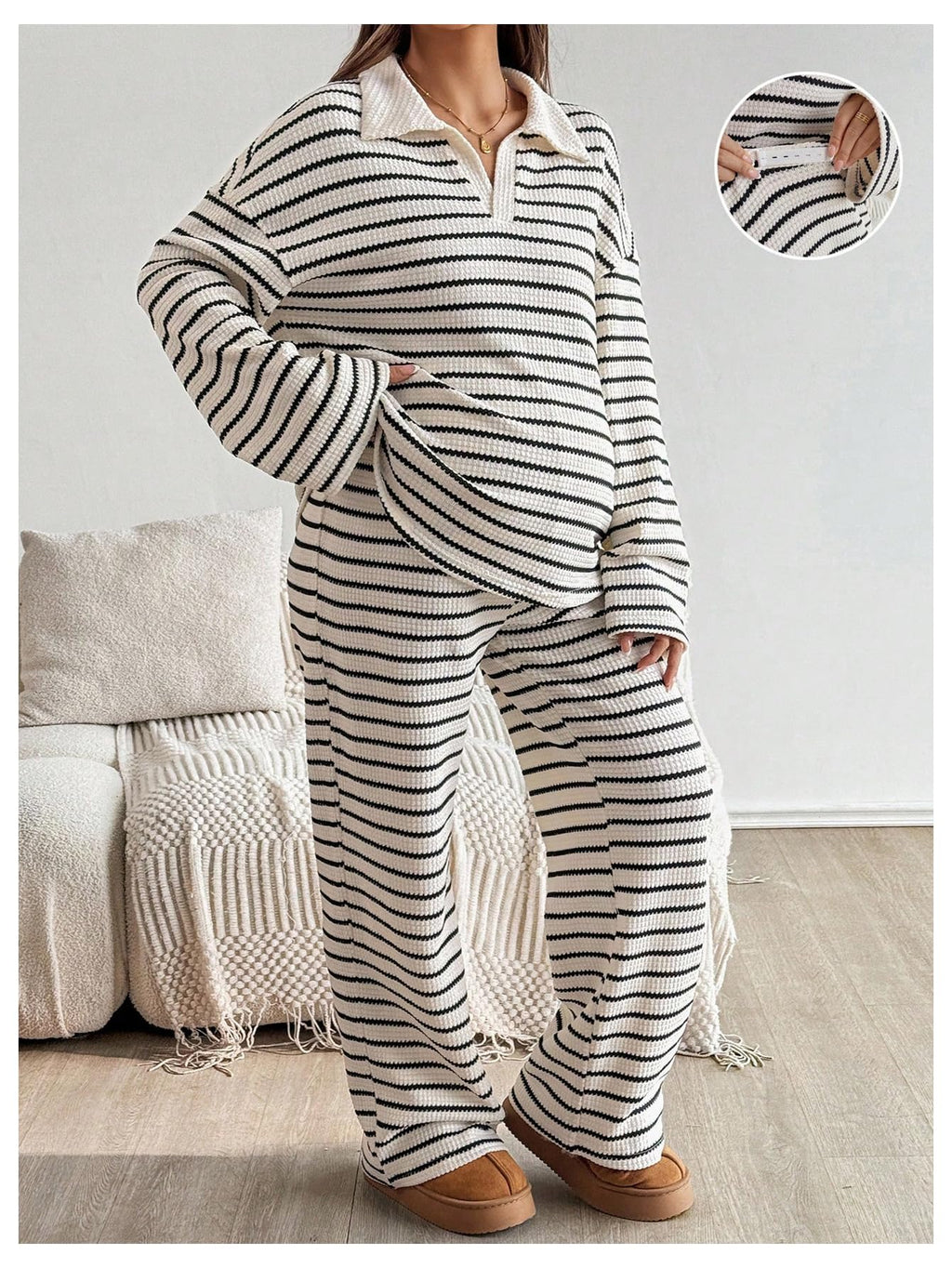 Verdusa Womens Maternity 2 Piece Set Striped Long Sleeve Top Pants Lounge Wear