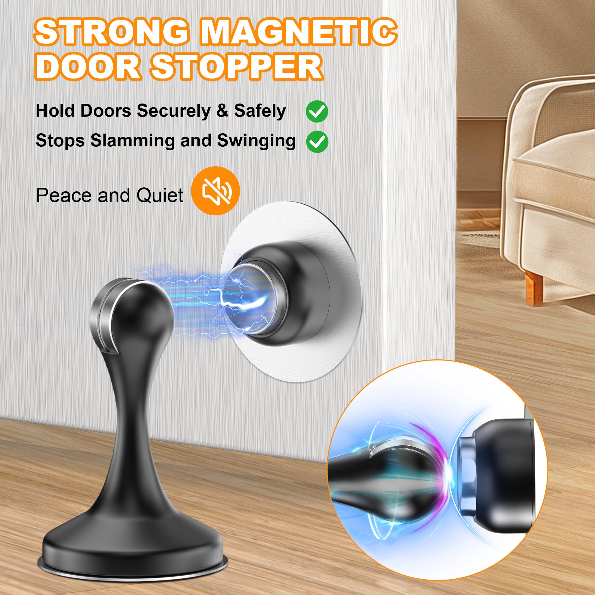 Crosize Magnetic Door Stoppers 2 Pack, Stainless Steel Door Stops, Wall-Mounted