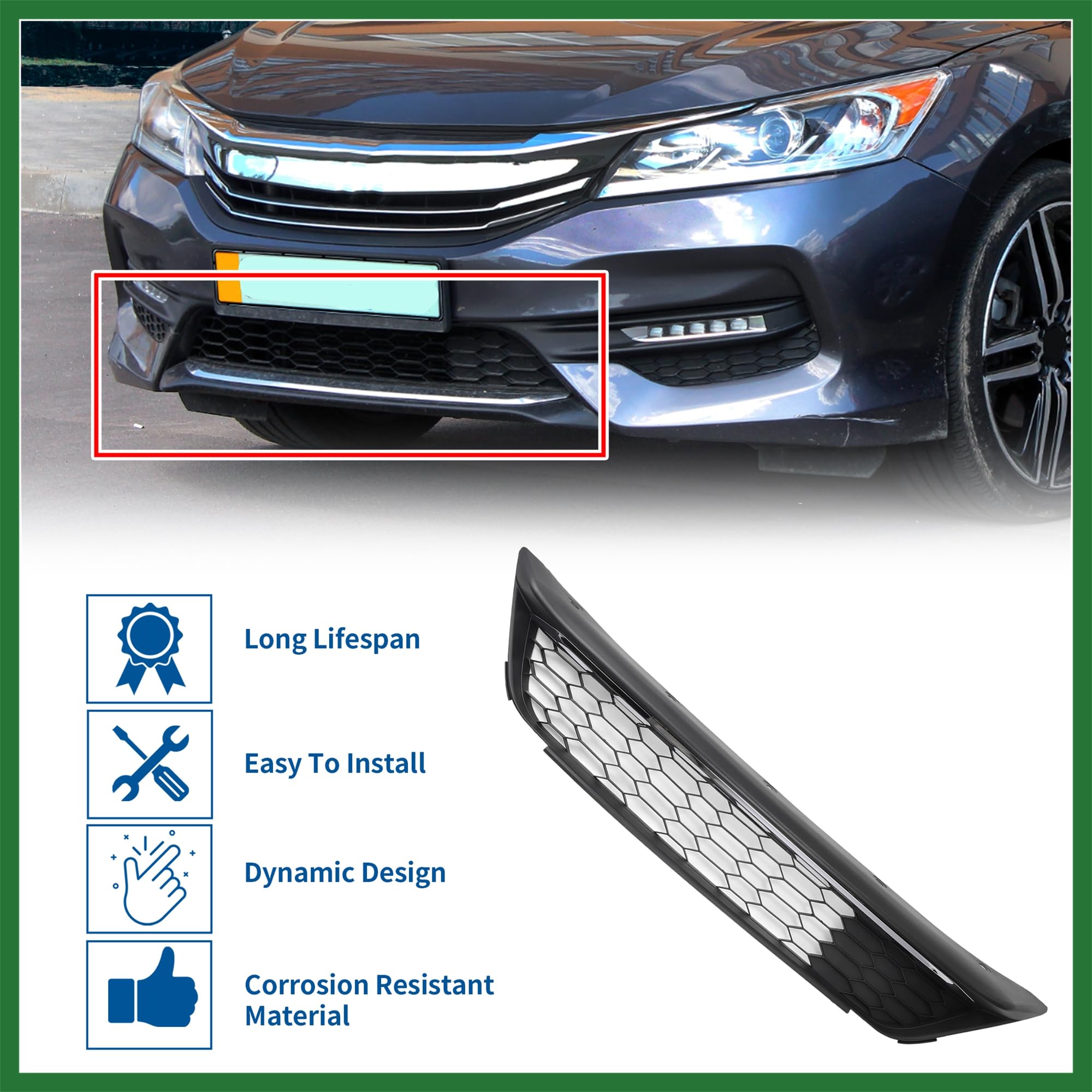 Front Lower Bumper Grille for 2016 Honda Accord 4 Door EX Black 71152T2FA50