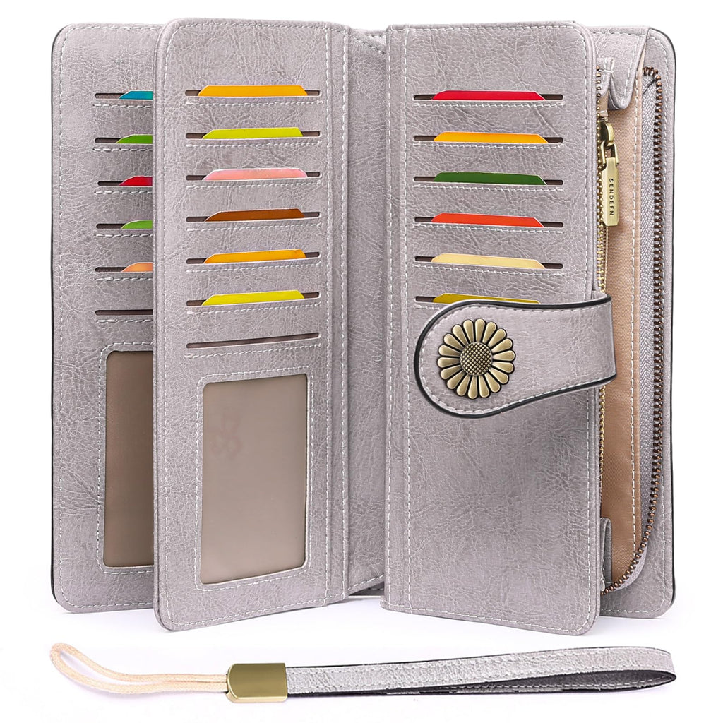 SENDEFN Wallets for Women Leather Credit Card Holder with RFID Blocking Large