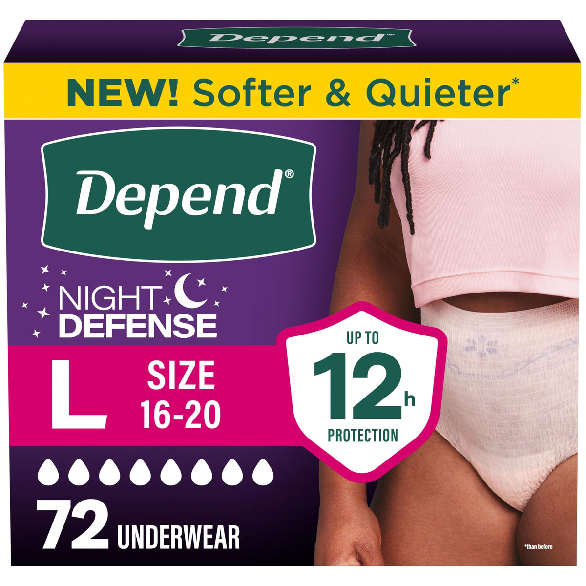 Depend Night Defense Adult Diapers for Women, Large, 72 Count