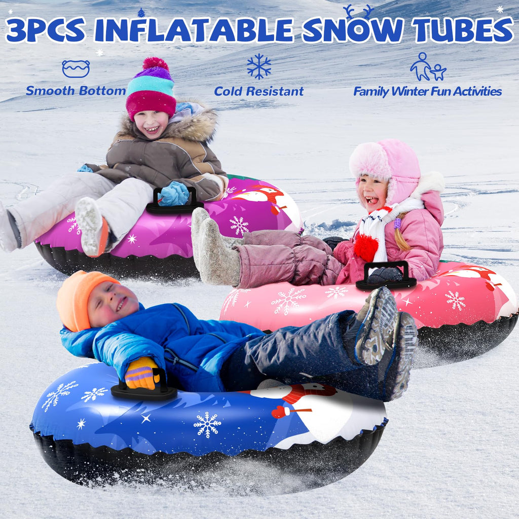 Menmek 36 Inch Snow Tube 3-4 Pack Inflatable Snow Sled Durable PVC Heavy Duty