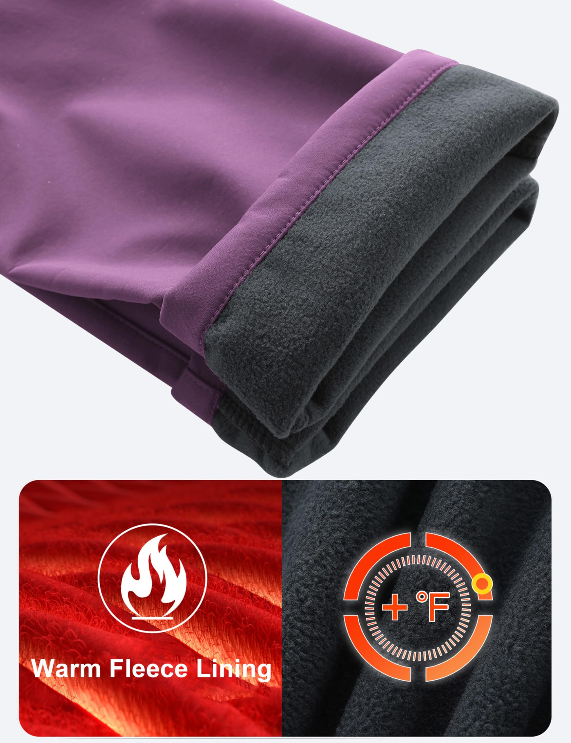 Kids Girls Snow Pants Waterproof Ski Pants Fleece Lined Winter Purple/Black M