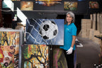 Startonight Wall Art Canvas Soccer Ball, Sports Picture Ball Net Blue Sky