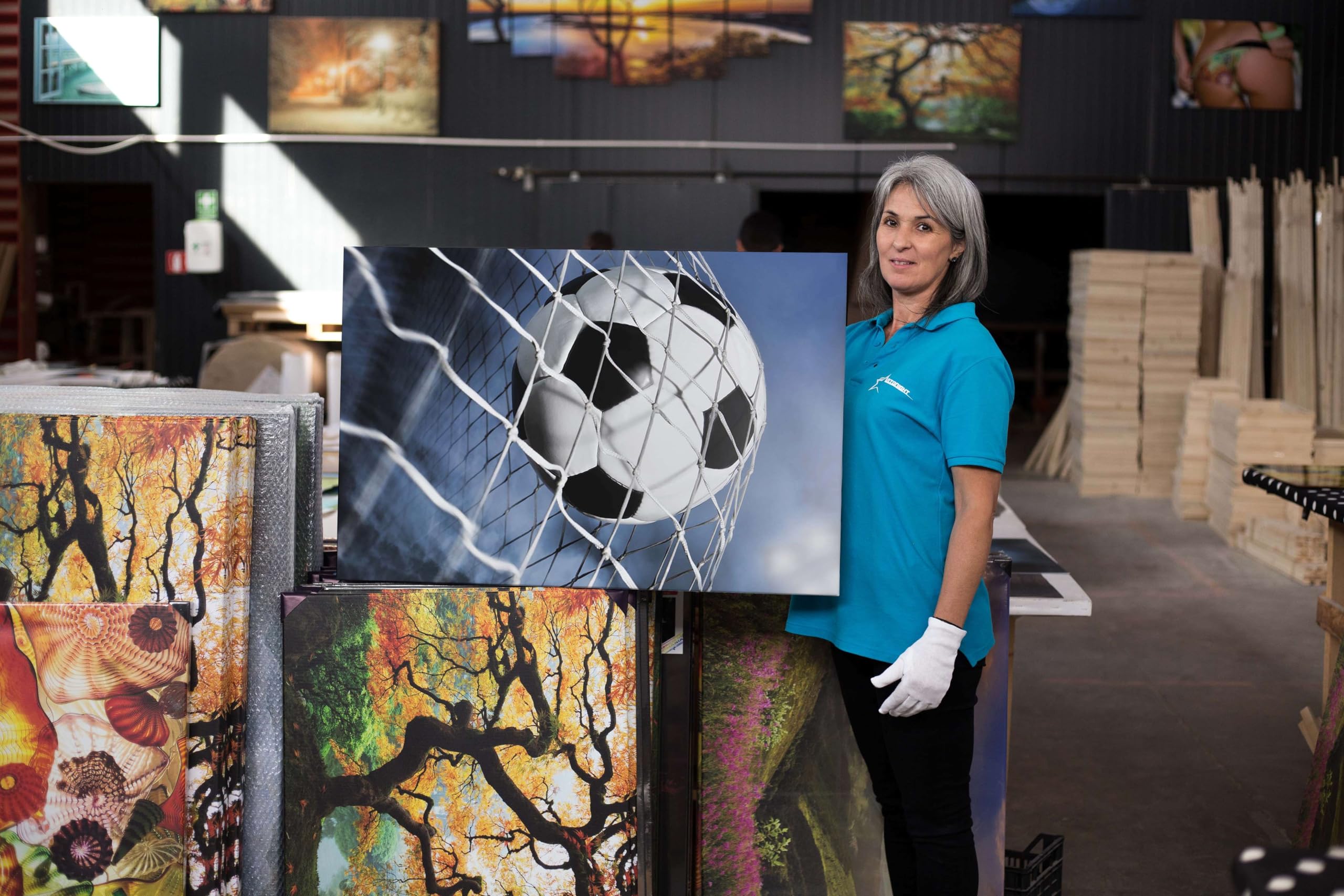 Startonight Wall Art Canvas Soccer Ball, Sports Picture Ball Net Blue Sky