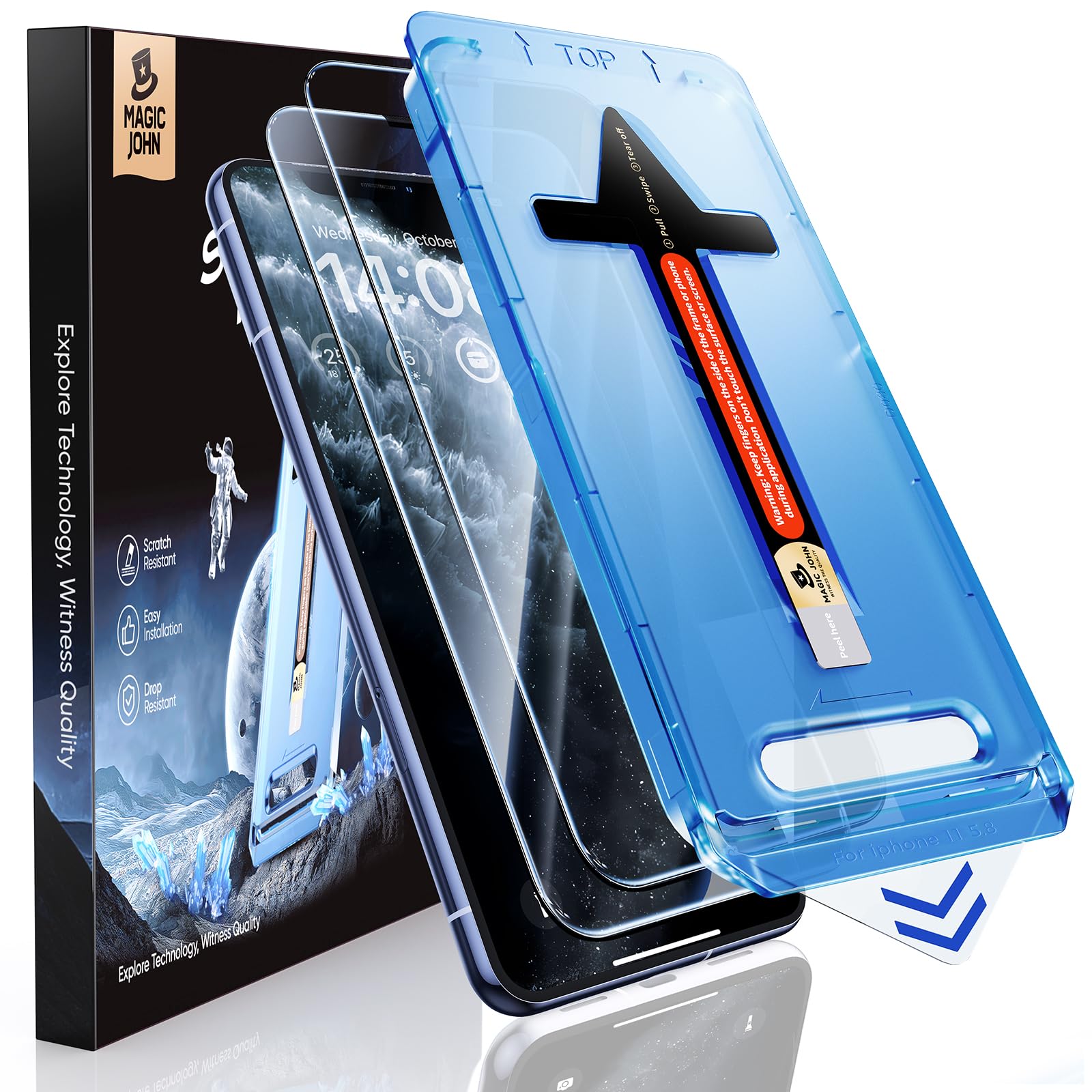MAGIC JOHN 2 Pack Tempered Glass Screen Protector for iPhone 11 Pro/X/XS, Auto
