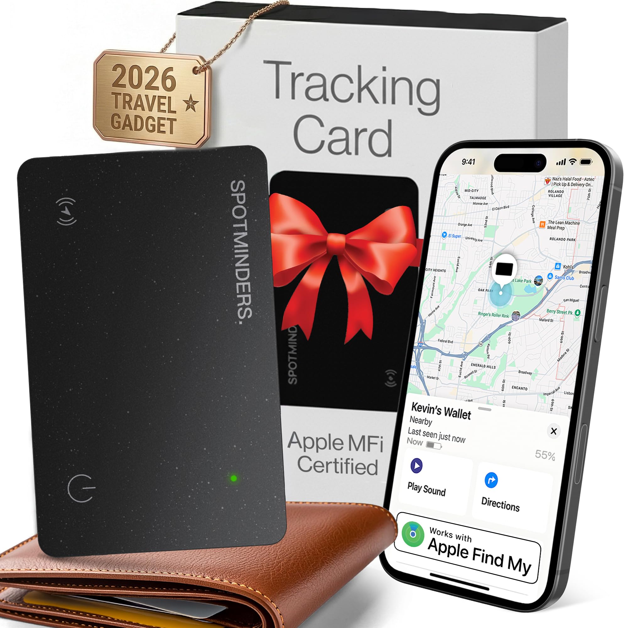 SPOTMINDERS Wallet Tracker Card Apple Find My Rechargeable IP68 Slim
