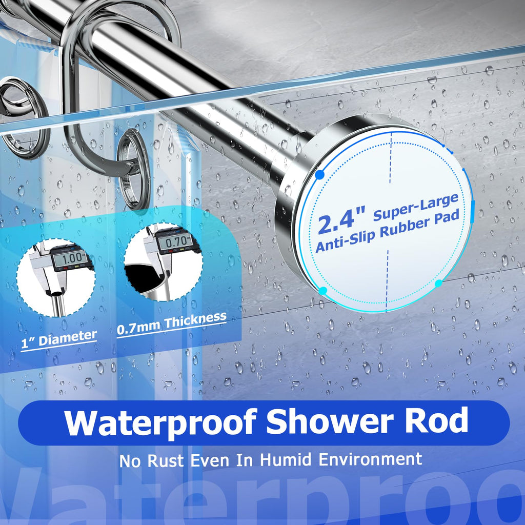 Bonpally Shower Curtain Rod, Adjustable 32-75 Inches Spring Tension Rod, Non-Slip No Drilling Stainless Steel Shower Rods for Bathroom Window Room Divider, Never Rust, Chrome