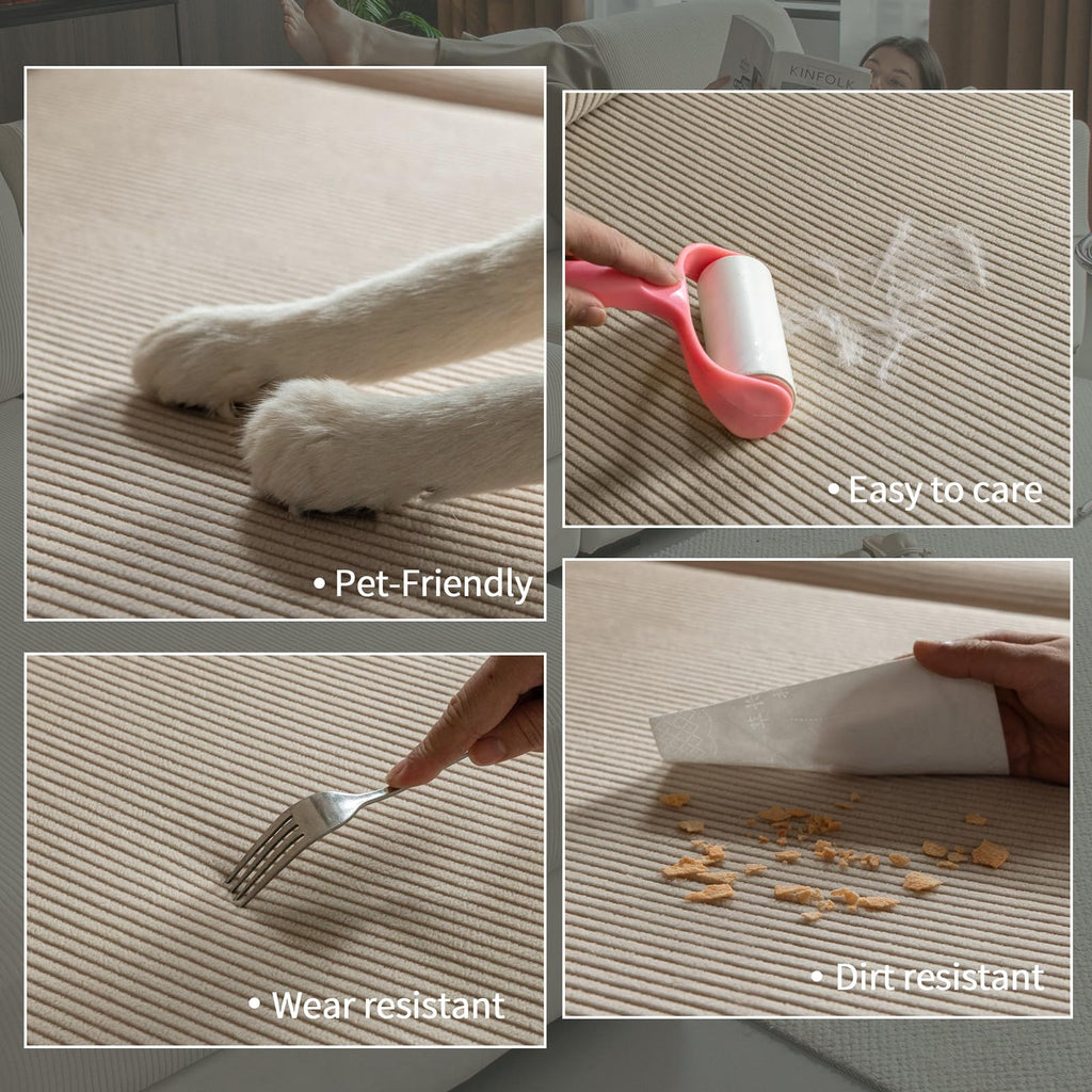 Stretch Sofa Couch Cover Washable Anti Slip Furniture Protector Light Brown