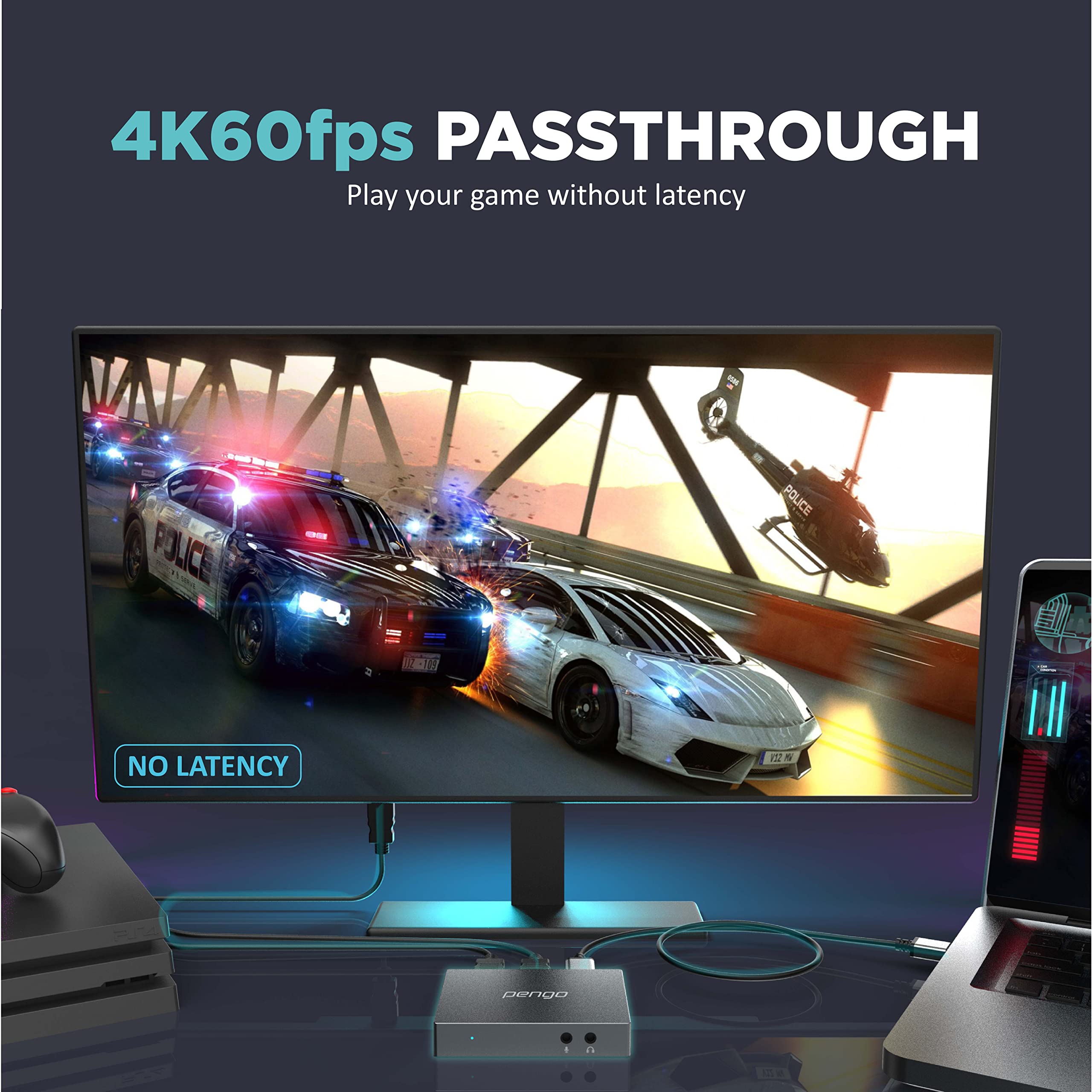 Pengo 4K HDMI Capture Card USB 3.0 1080p60 Pass Through PS5 Xbox Switch