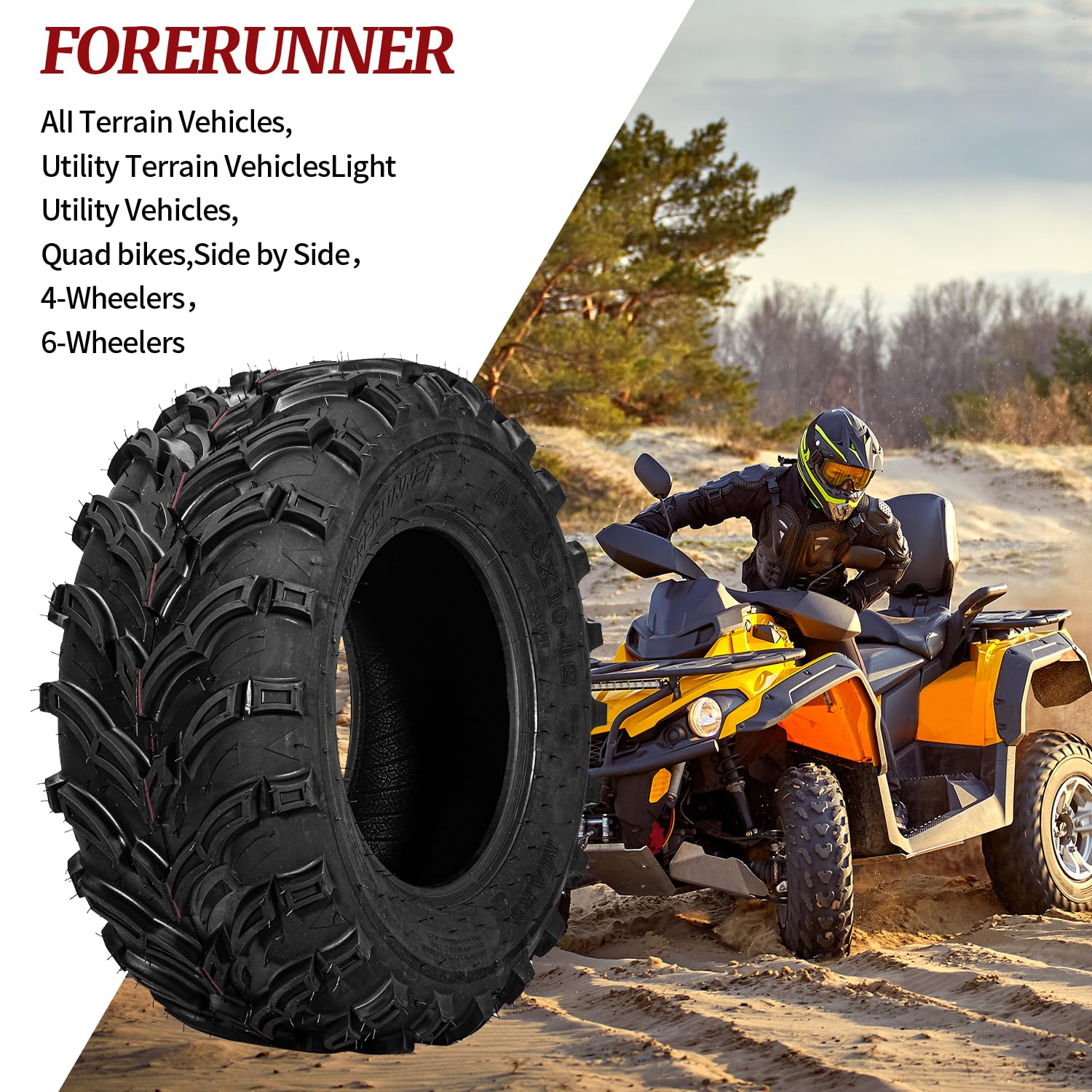 FORERUNNER 25x10-12 ATV Tires, MARS-B 6PR All Terrain 25x10x12 ATV UTV Trail