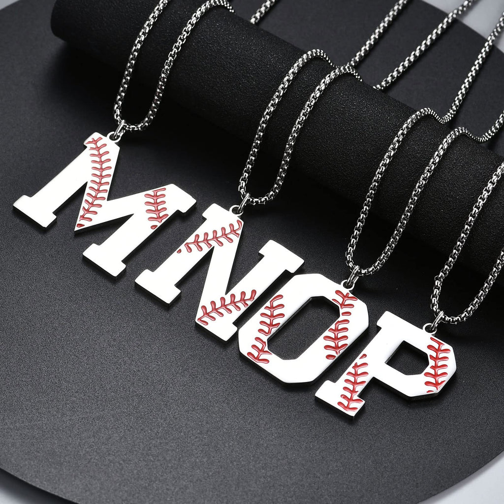 VEEHOO Baseball Necklace for Men Boys,Initial A-Z Letter Baseball Jewelry