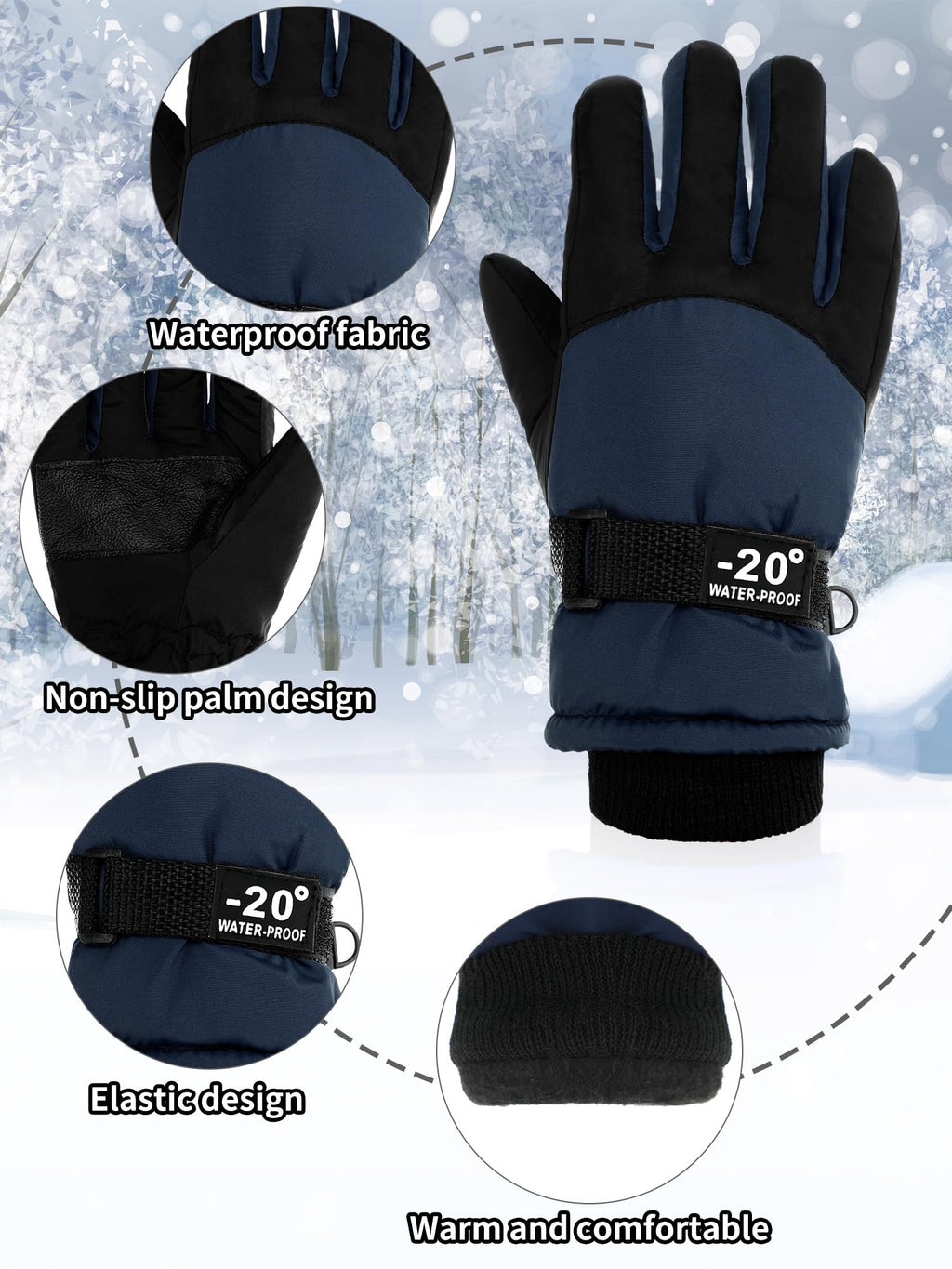 SATINIOR 2 Pairs Kids Waterproof Winter Snow Gloves Ski Gloves for Boy Girl