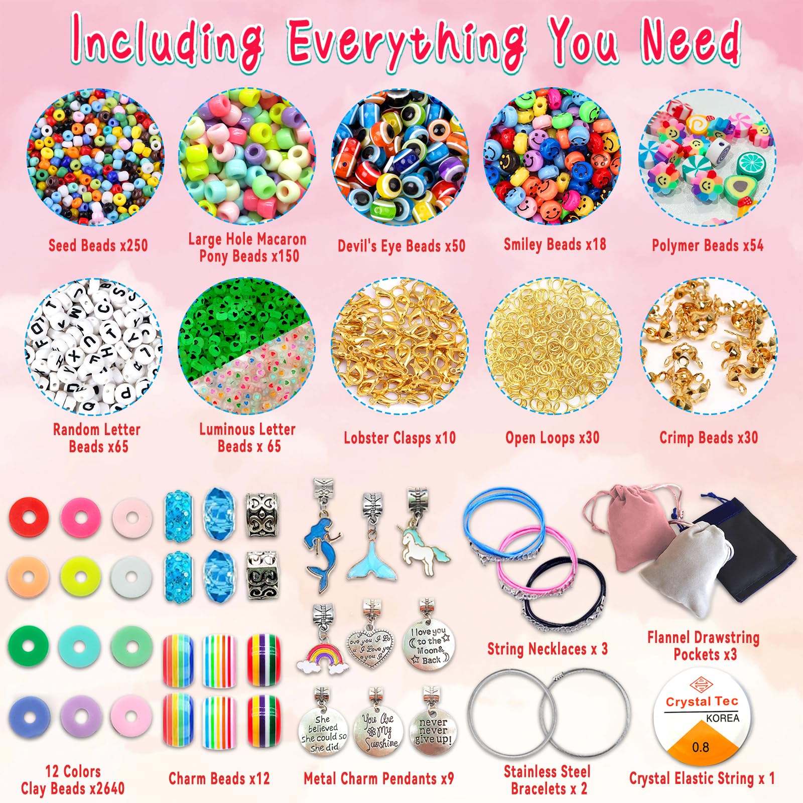 Leitait Girls Bracelet Making Kit 3400pcs Charm Jewelry DIY Craft Gift Ages 5-12