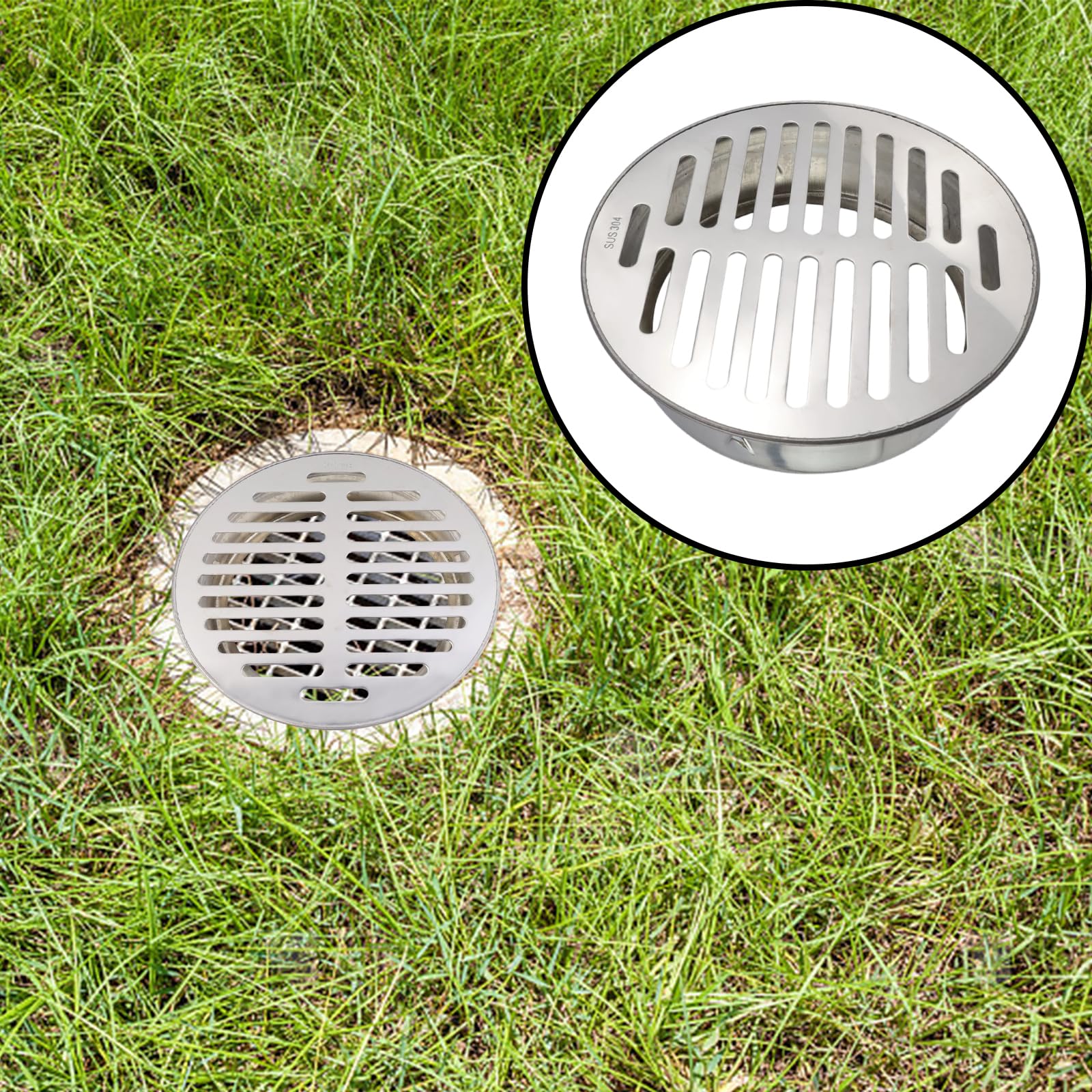Dnyta 7in Floor Drain Cover, Stainless Steel Round Anti Blocking Round Grate