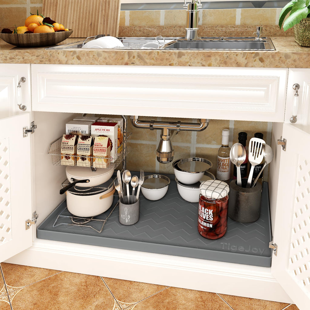 TigeJoy 28" x 19" Under Sink Mats for Kitchen Waterproof, Leak-Proof Silicone