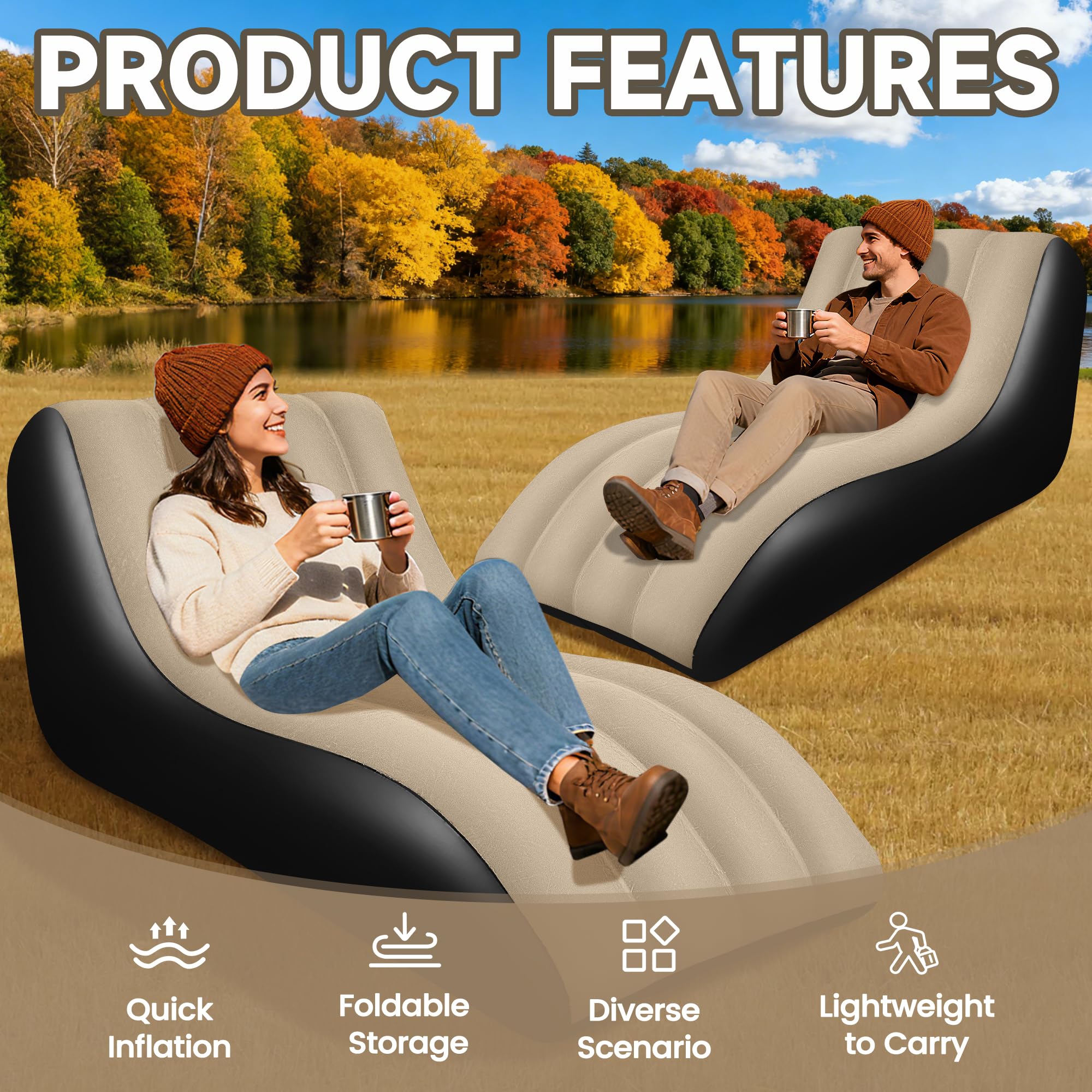 SeaSlep Inflatable Couch for Camping, Blow-Up Couch with Flocked Surface,