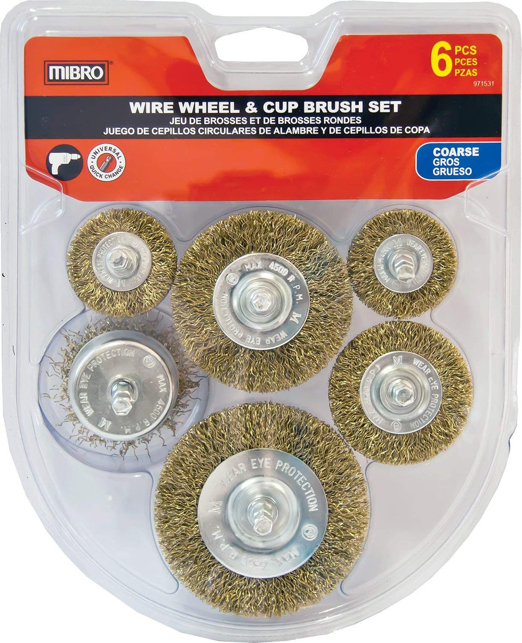 6 Pieces Mibro 971531 1 1/2-inch to 3-inch Wire Wheel Brush Set for Removing