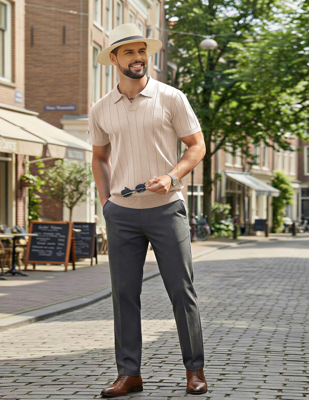 COOFANDY Mens Knit Polo Shirt Short Sleeve V Neck Casual Golf Shirt
