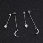 Watforsh Moon and Star Dangle Earrings for Women Chain Tassel with Cubic