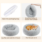 Calming Donut Dog and Cat Bed for Indoor Cats, Anti-Anxiety Round Fluffy Soft