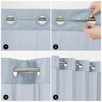 No Hook Shower Curtain w/Snap Liner Mesh Window Fog Blue 72x75 Waffle