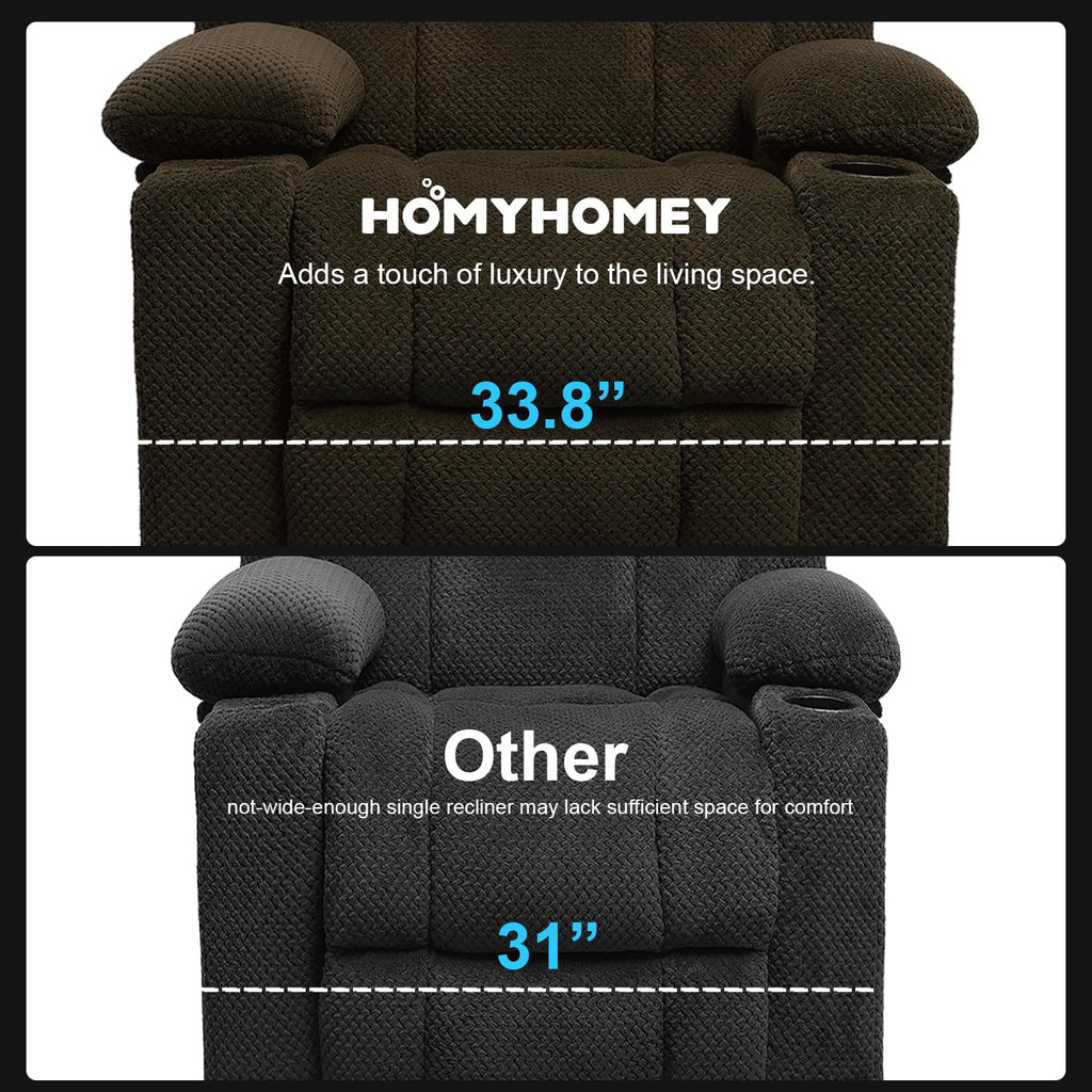 HOMYHOMEY Power Lift Recliner Chair for Living Room Elderly with Massage Recliners Footrest Cup Holder Oversized Electric Heated Reclining Single Sofa Chairs Storage (Brown)
