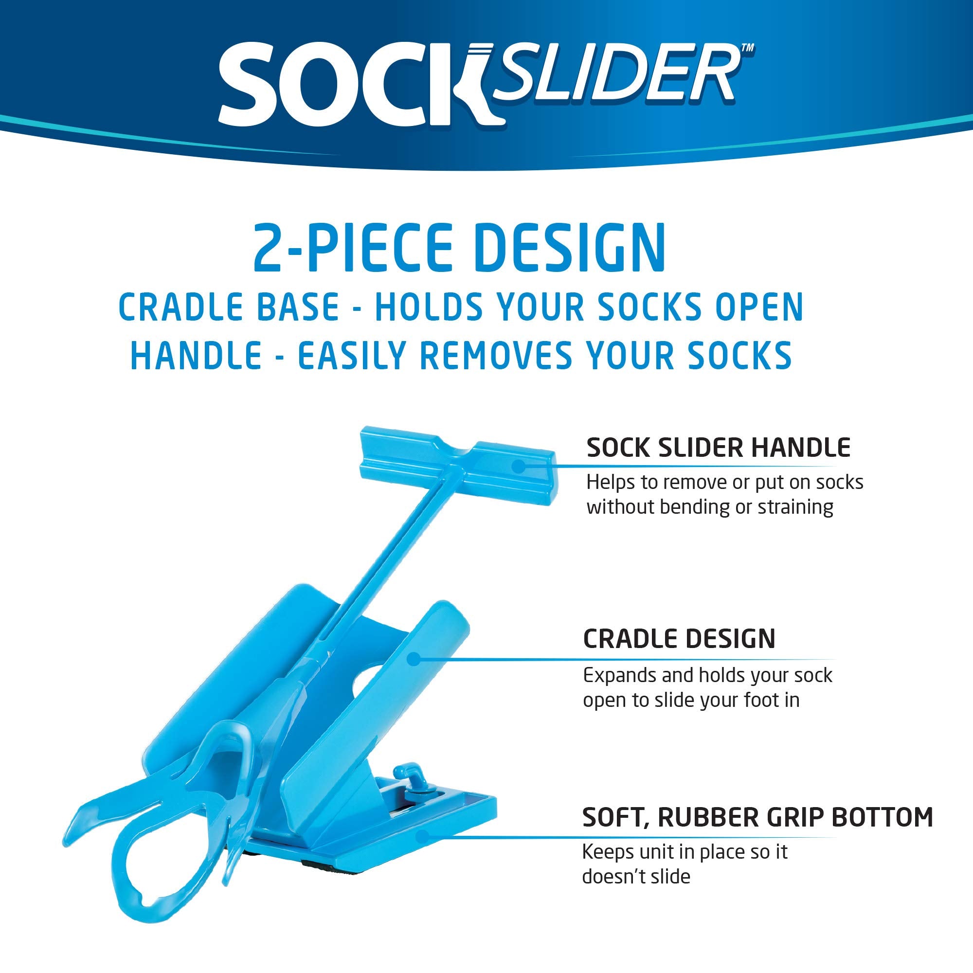Sock Slider Sock Aid Kit & Shoe Horn Easy On Off Dressing Aid Blue Travel