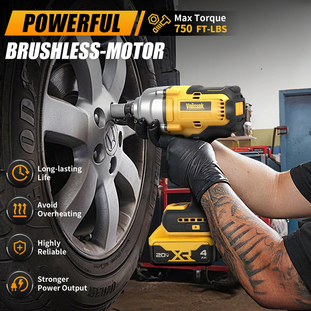 Cordless Impact Wrench 1/2 inch for Dewalt 20V Battery, 1000N.m Impact Driver