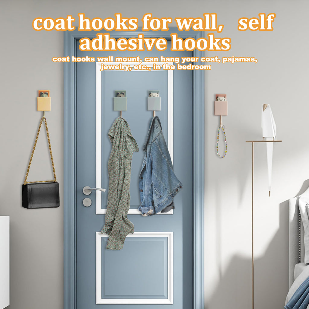 FUZSKWID 4Pcs Cute Self Adhesive Towel Hooks -Max Load 10LB,Heavy Duty Utility