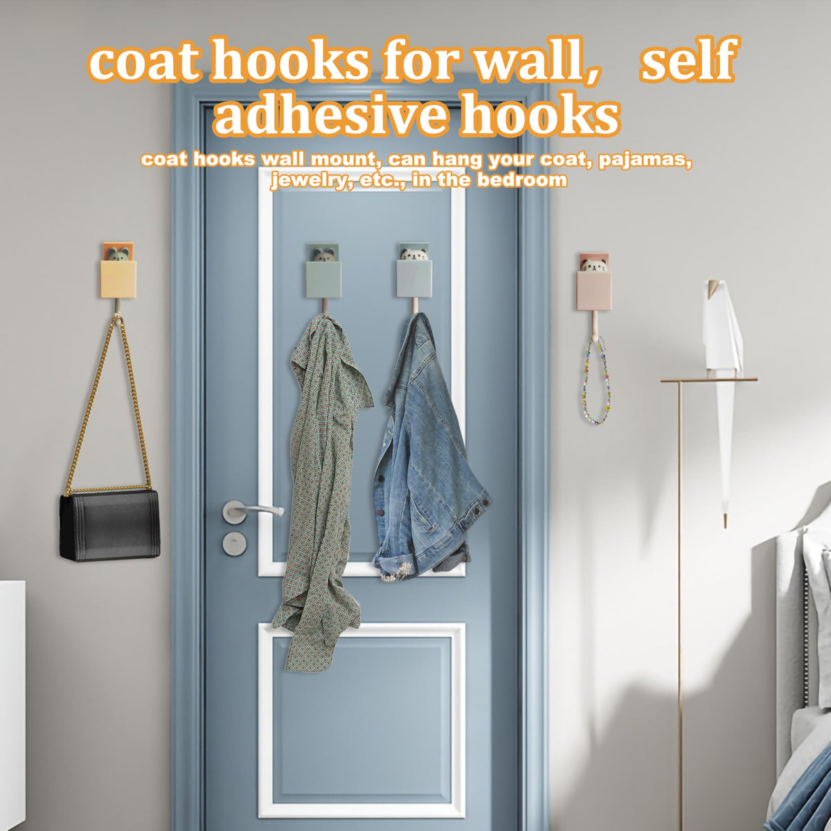 FUZSKWID 4Pcs Cute Self Adhesive Towel Hooks -Max Load 10LB,Heavy Duty Utility