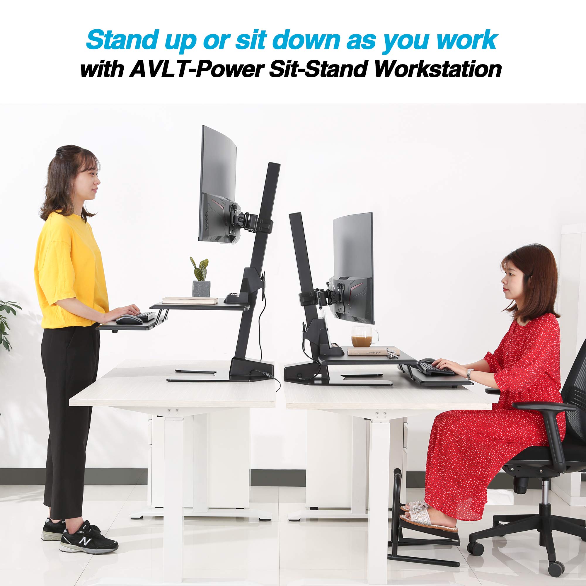 AVLT Electric Standing Desk Converter Triple 32" Monitor Sit Stand Riser